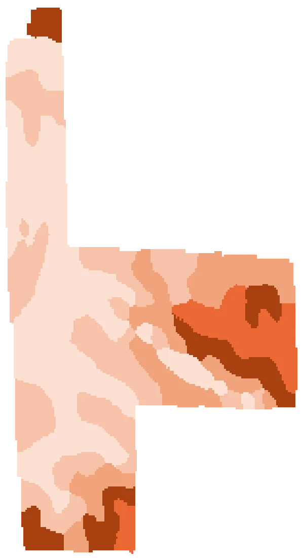 Management zones for Gary's East, five zones ordered from least to most productive ground.