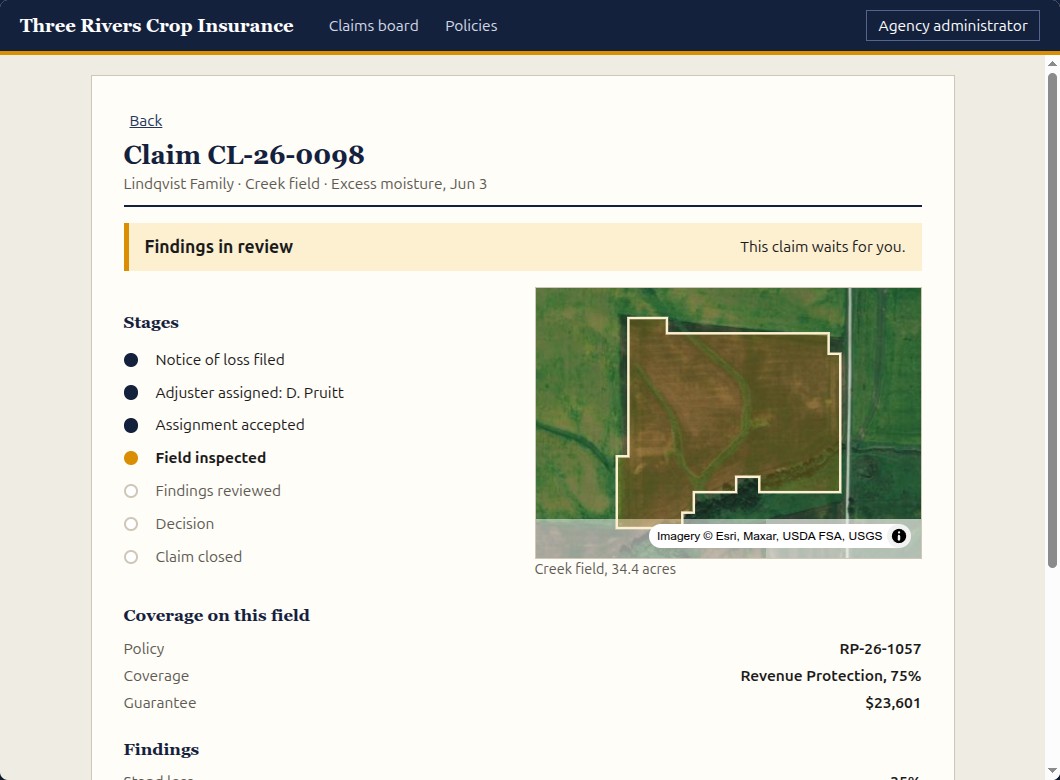 Design for the crop insurance agency example